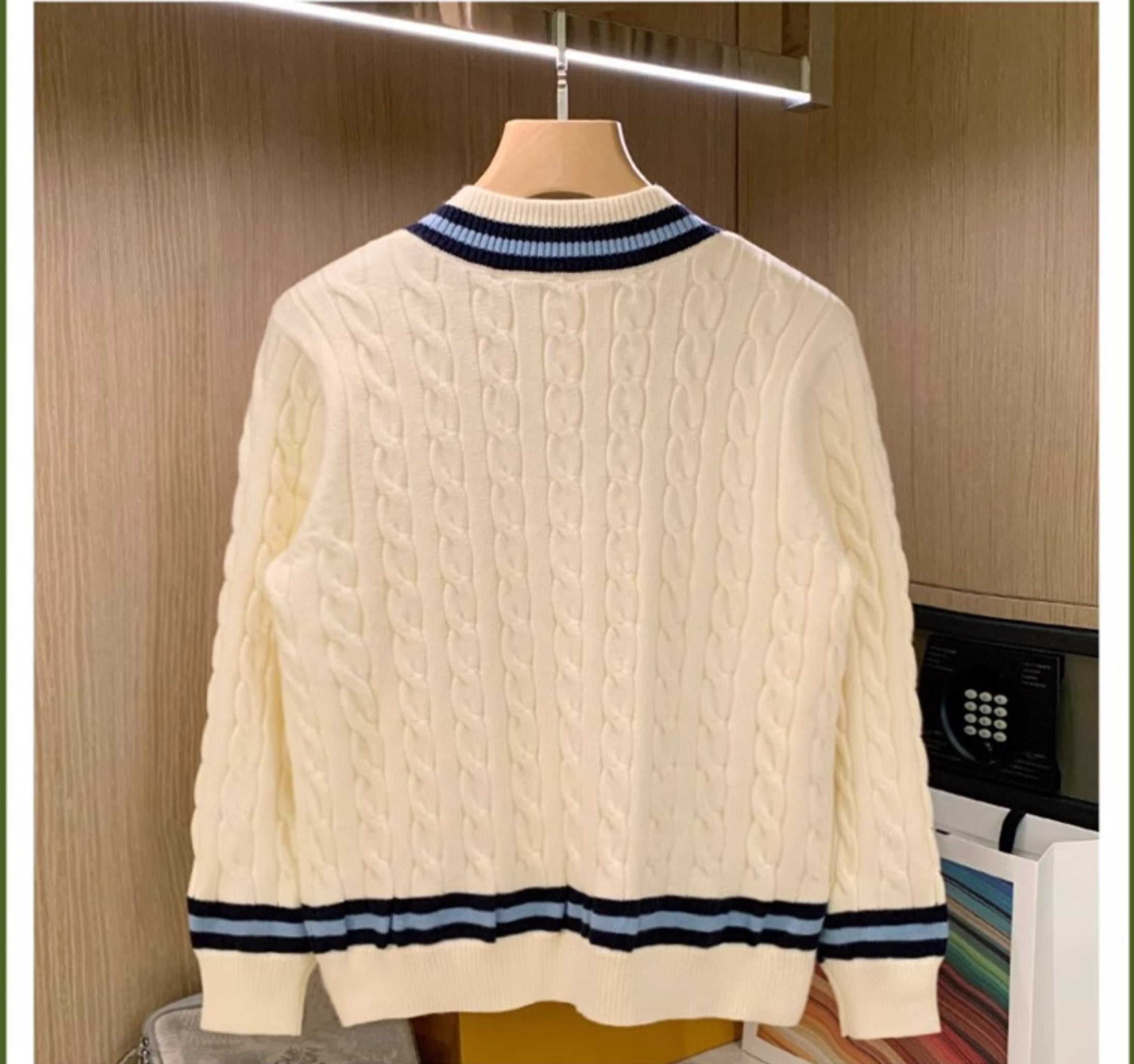 Beige Cable Knit Pattern Sweater