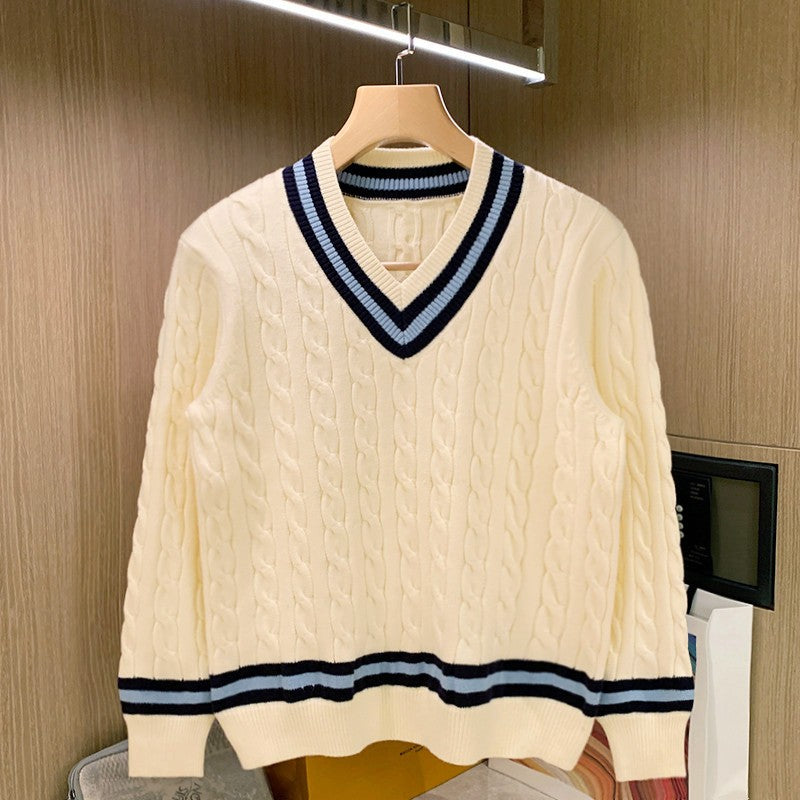 Beige Cable Knit Pattern Sweater