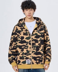 Beige Camouflage Print Hooded Jacket