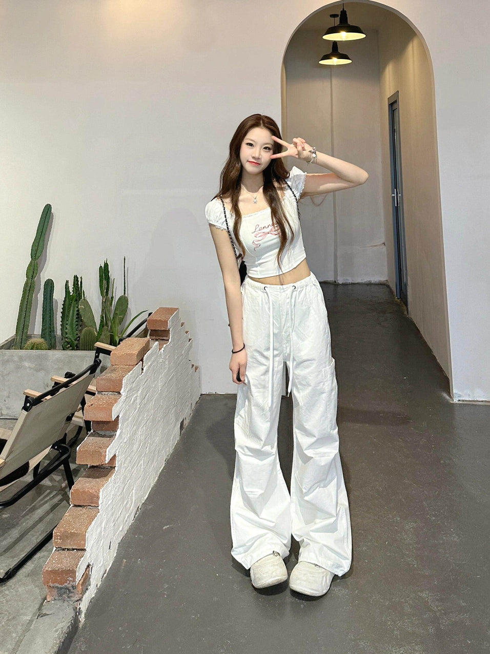 Beige Cargo Baggy Casual Pants