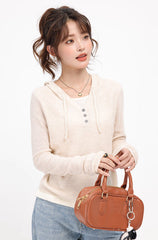 Beige Casual Autumn Shirt Hoodie