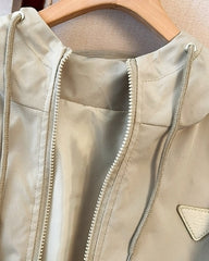 Beige Casual Hooded Windbreaker Jacket