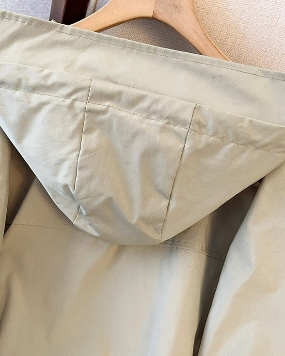 Beige Casual Hooded Windbreaker Jacket