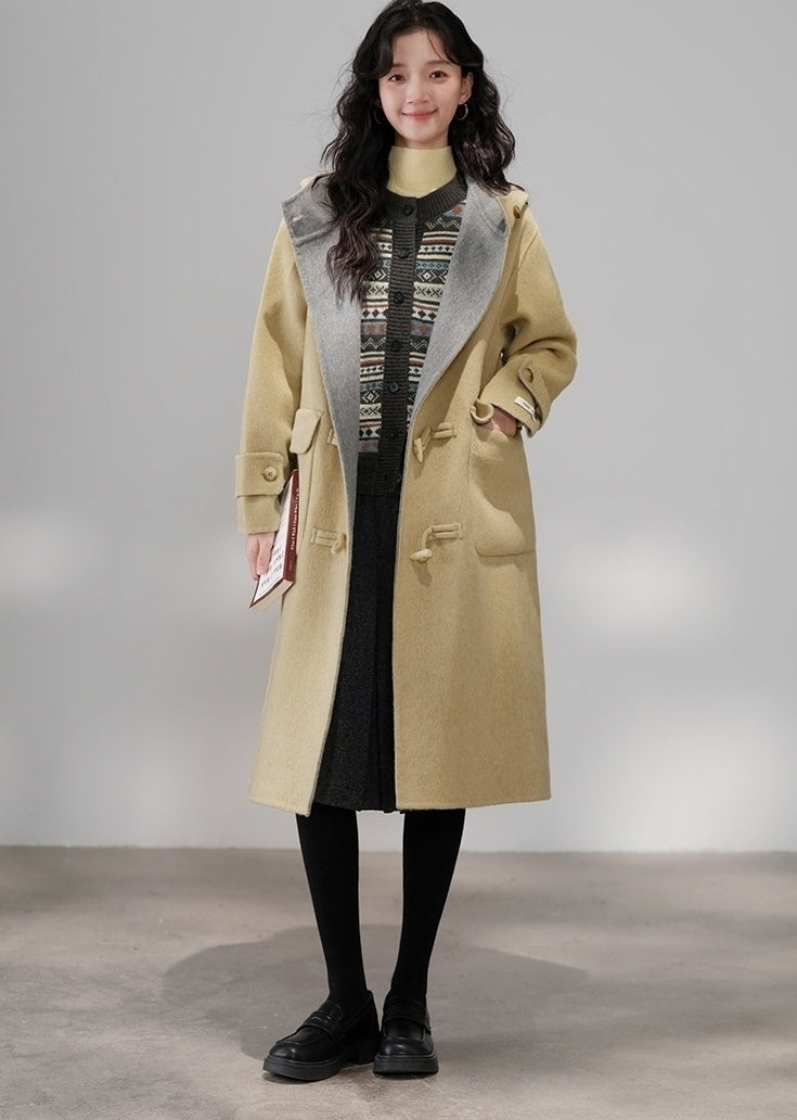 Beige Classic Hooded Long Coat