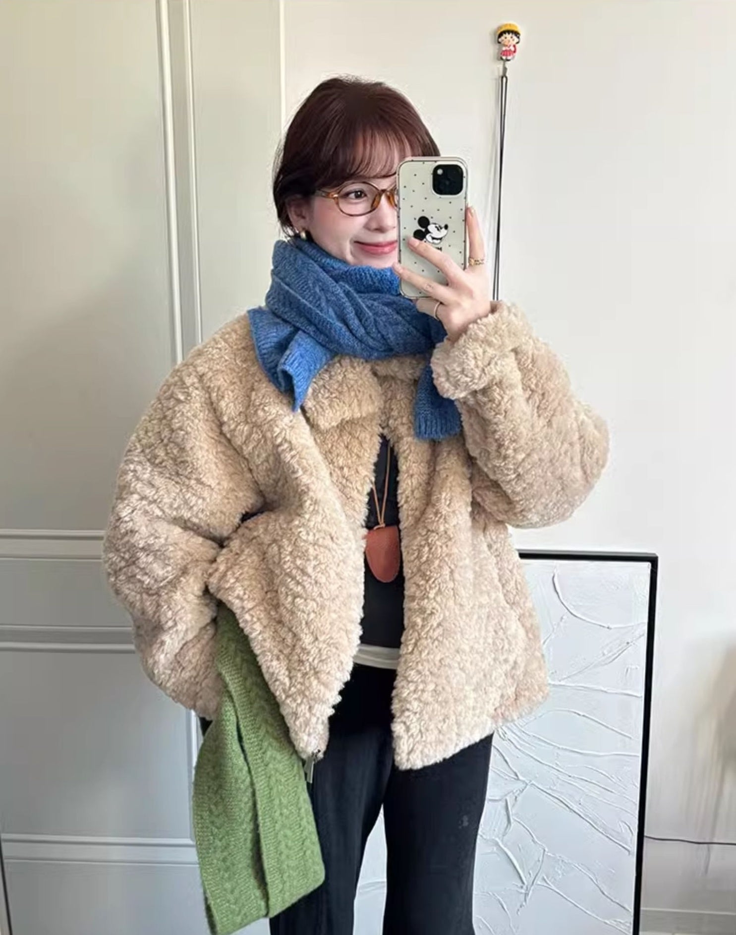 Beige Collared Plush Winter Jacket