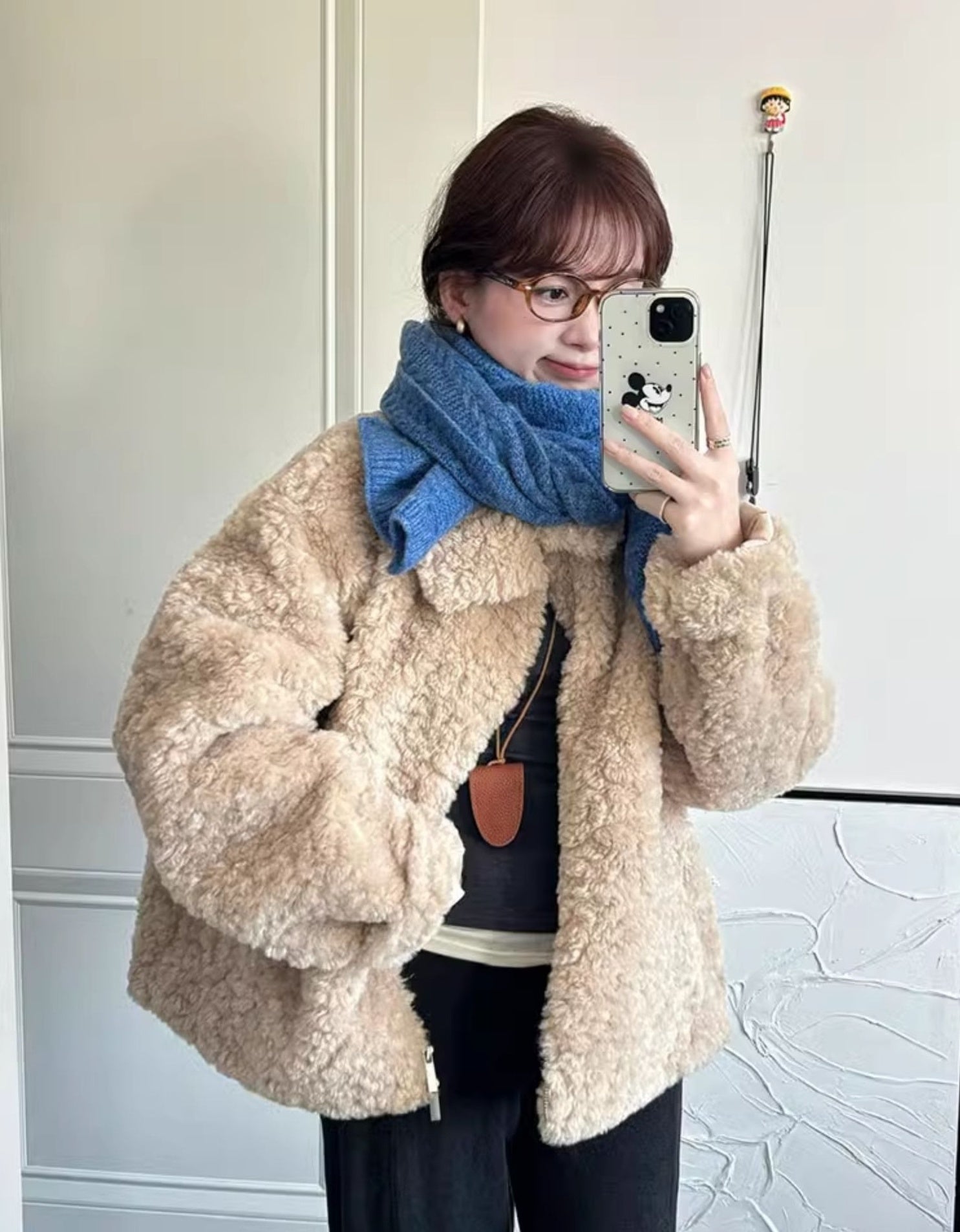 Beige Collared Plush Winter Jacket