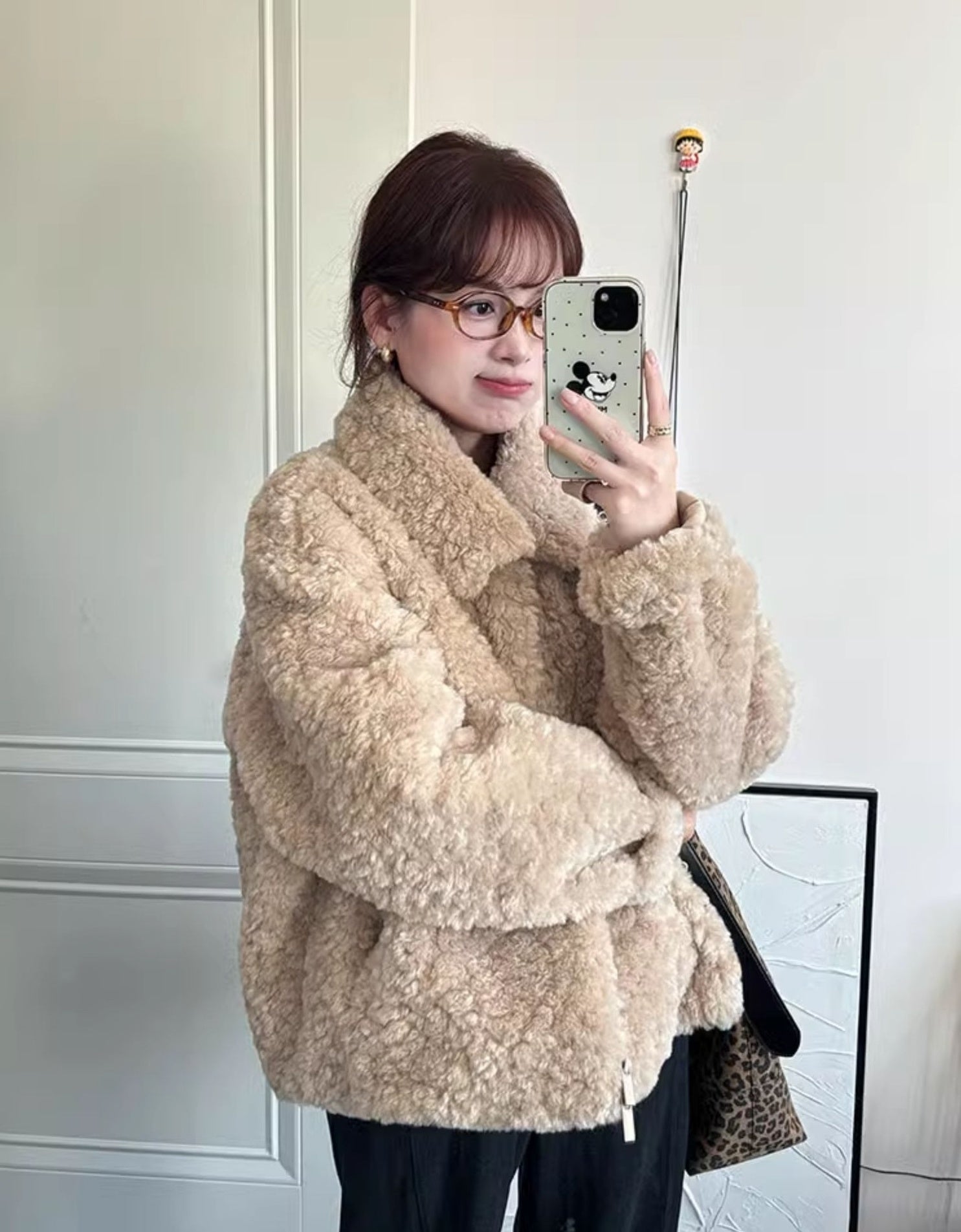 Beige Collared Plush Winter Jacket