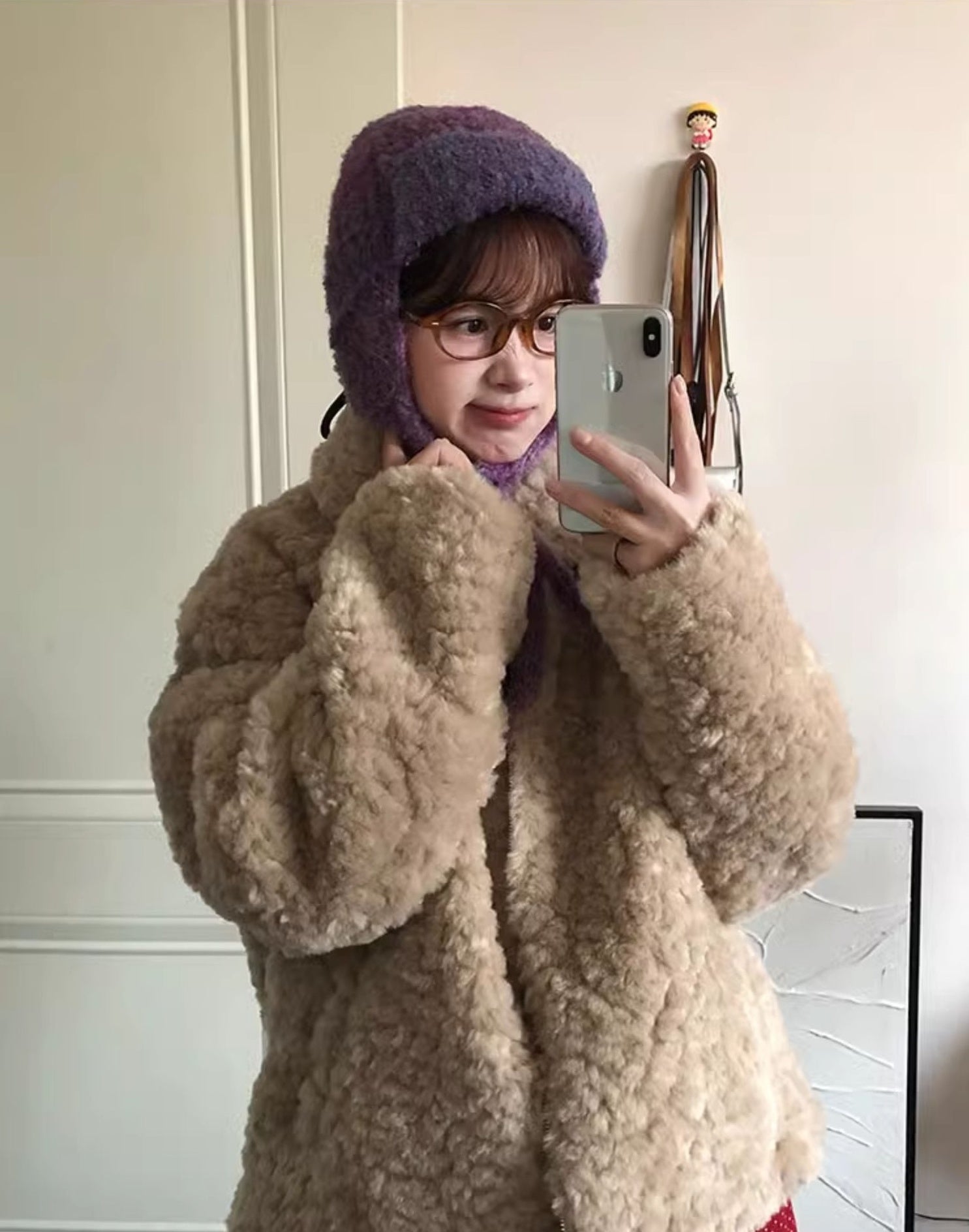 Beige Collared Plush Winter Jacket