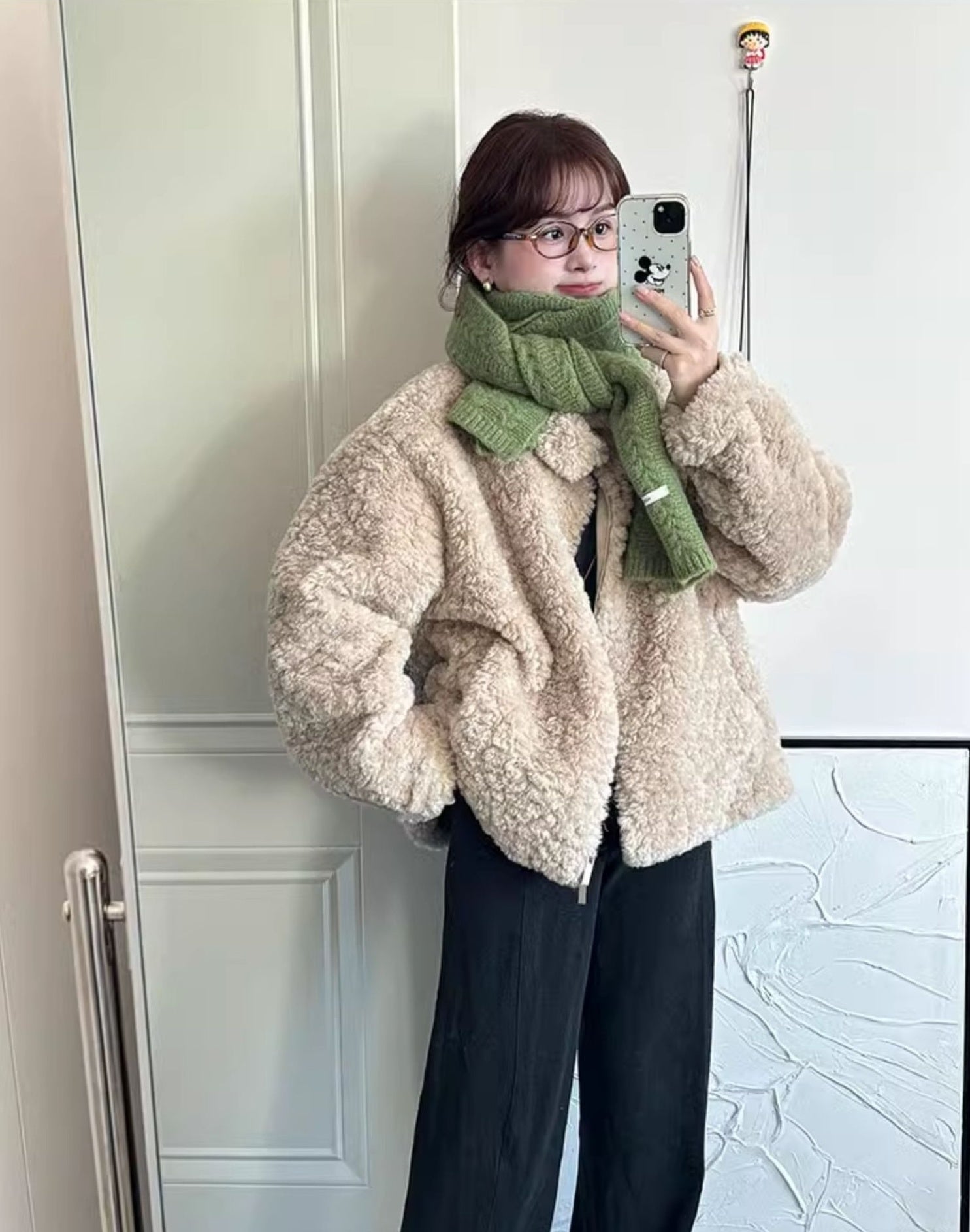 Beige Collared Plush Winter Jacket
