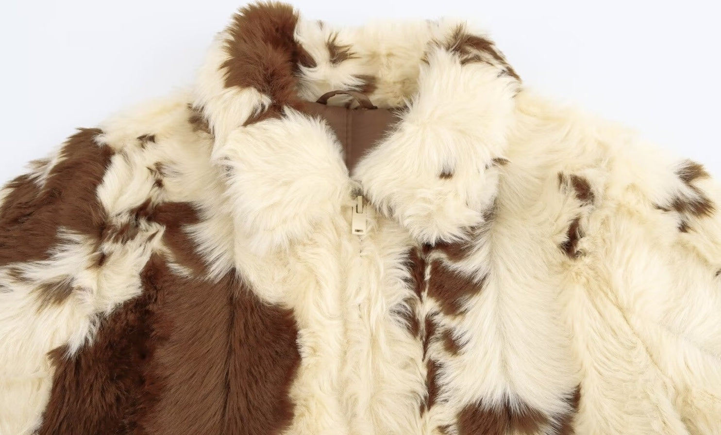 Beige Cow Pattern Fur Jacket