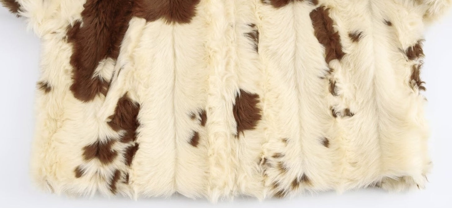 Beige Cow Pattern Fur Jacket
