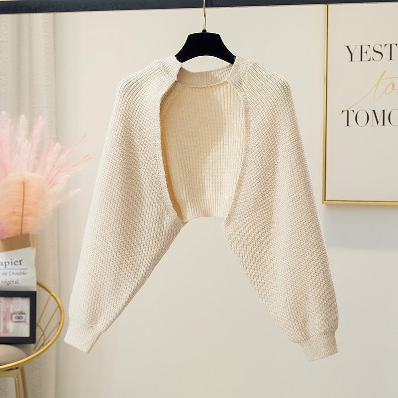 Beige Cropped Open Cardigan