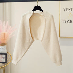 Beige Cropped Open Cardigan