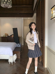 Beige Double Flower Doodle Cardigan