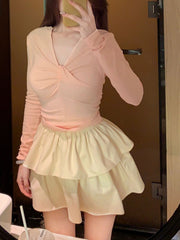 Beige Double Tiered Ruffle Skirt