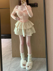 Beige Double Tiered Ruffle Skirt