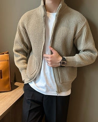 Beige Double Zipper Ribbed Jacket