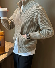 Beige Double Zipper Ribbed Jacket