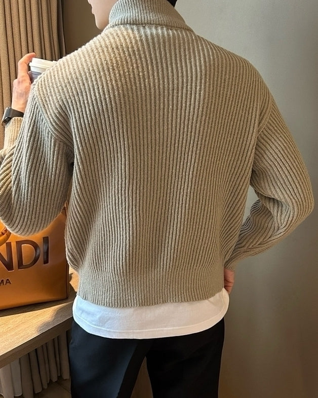 Beige Double Zipper Ribbed Jacket
