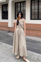 Beige Drawstring V-Neck Dress