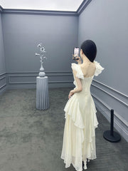 Beige Dreamy Ruffled Long Dress