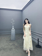 Beige Dreamy Ruffled Long Dress