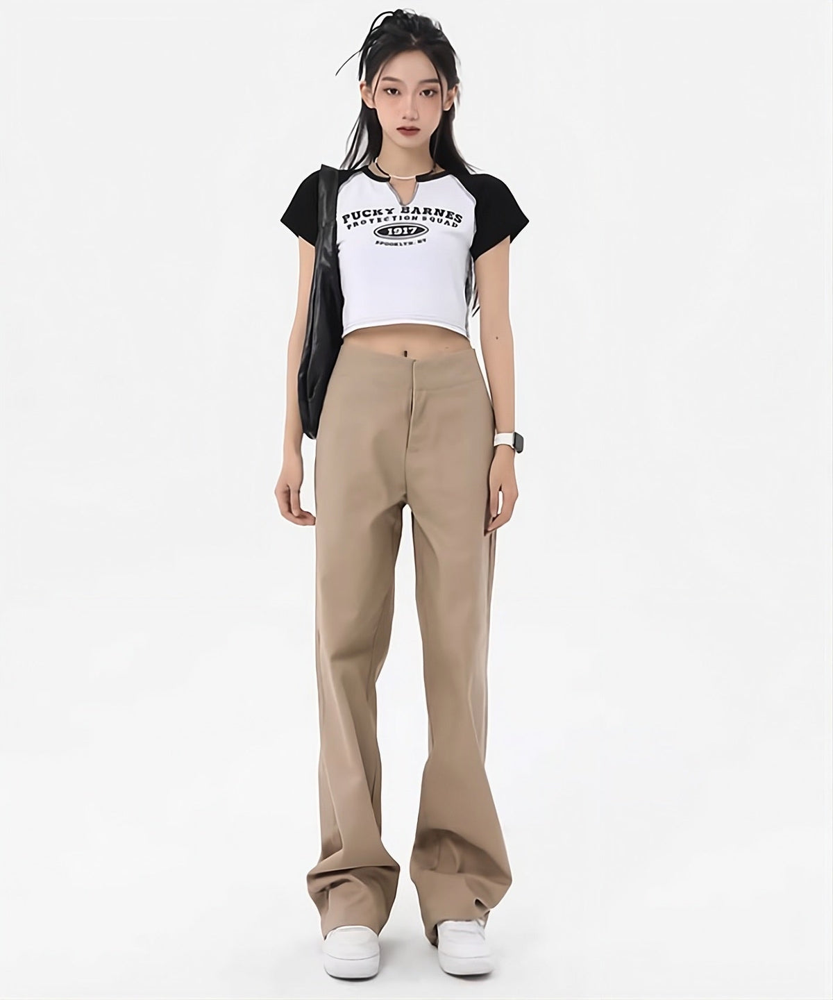 Beige Flipped Waistband Pants