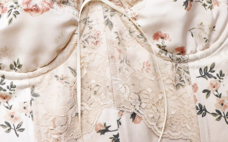 Beige Floral Lace Corset Top
