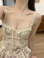 Beige Floral Lace Corset Top