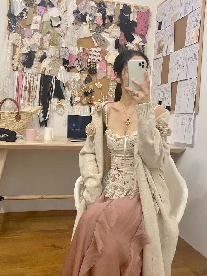 Beige Floral Lace Corset Top