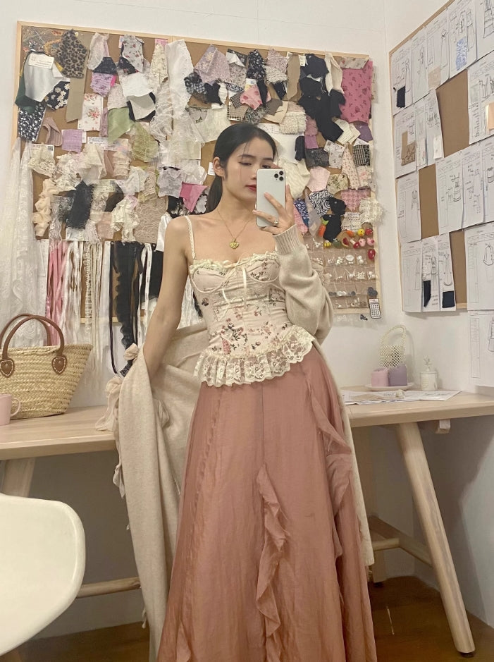 Beige Floral Lace Corset Top