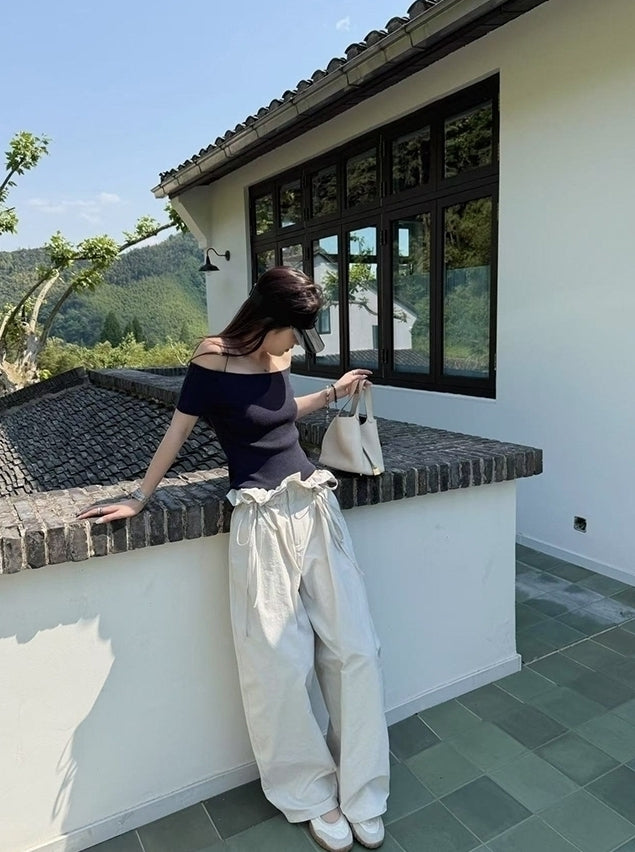 Beige Flowerpot Wide Leg Pants
