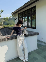 Beige Flowerpot Wide Leg Pants