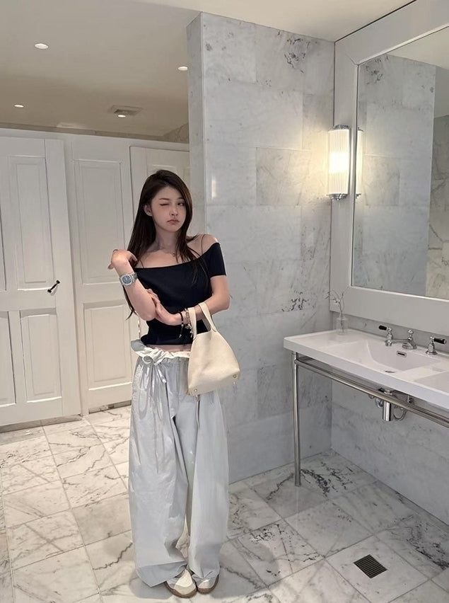 Beige Flowerpot Wide Leg Pants