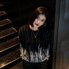 Black Geometric Lines Knit Sweater