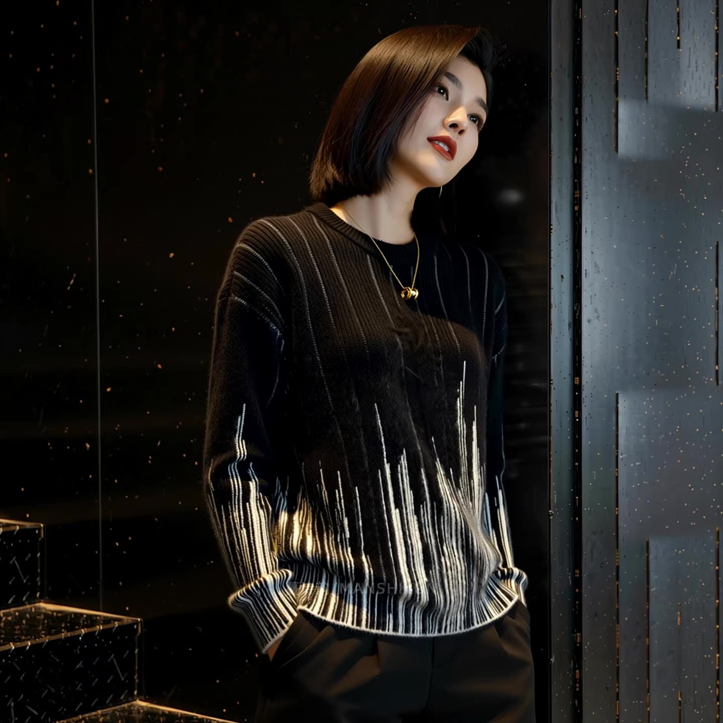 Black Geometric Lines Knit Sweater