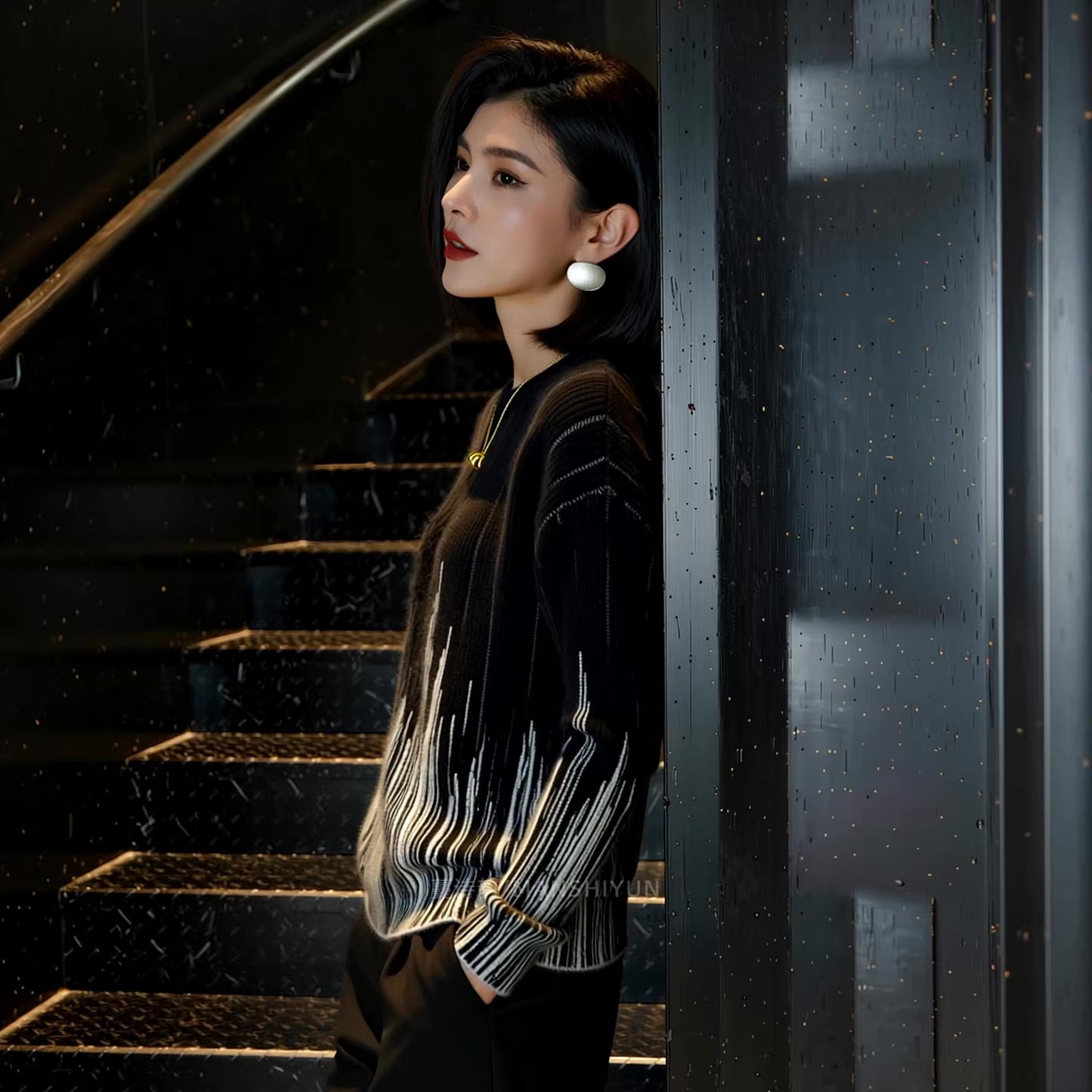 Black Geometric Lines Knit Sweater