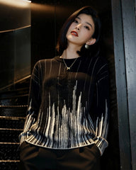 Black Geometric Lines Knit Sweater