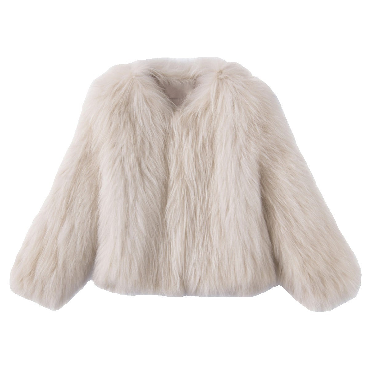 Beige Glam Faux Fur Coat
