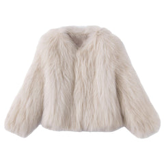 Beige Glam Faux Fur Coat