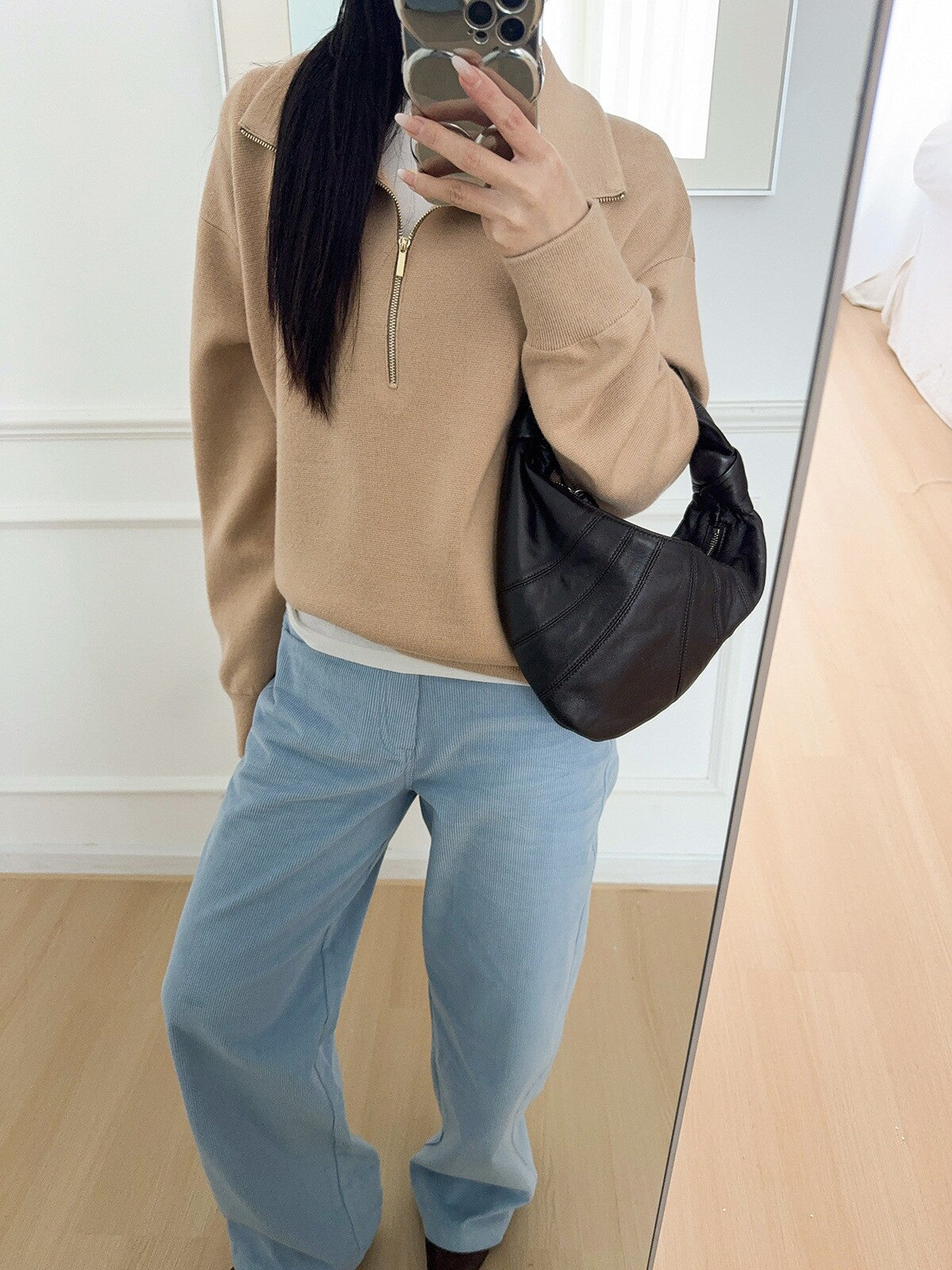 Beige Half-Zip Oversized Sweater
