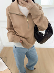 Beige Half-Zip Oversized Sweater
