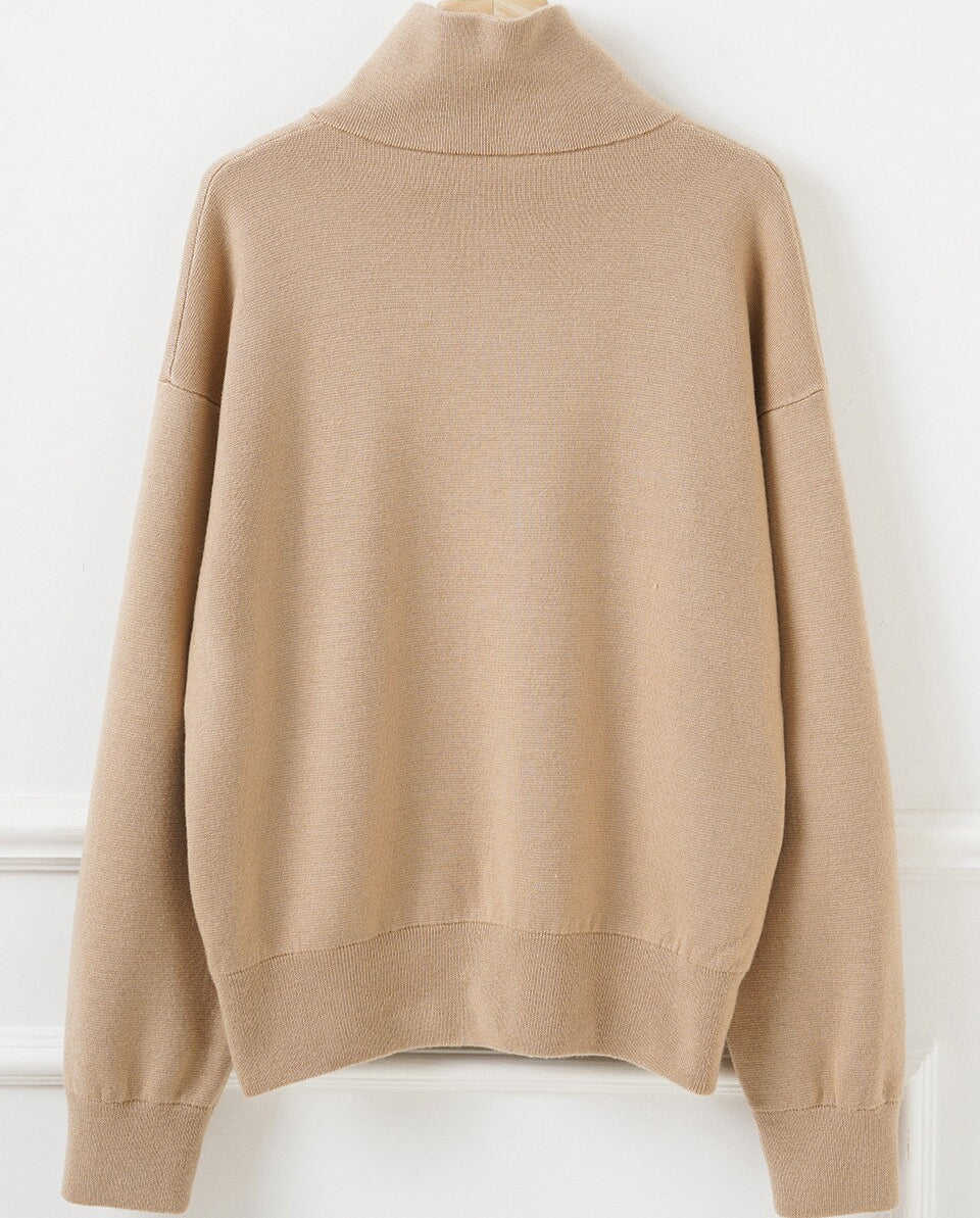 Beige Half-Zip Oversized Sweater