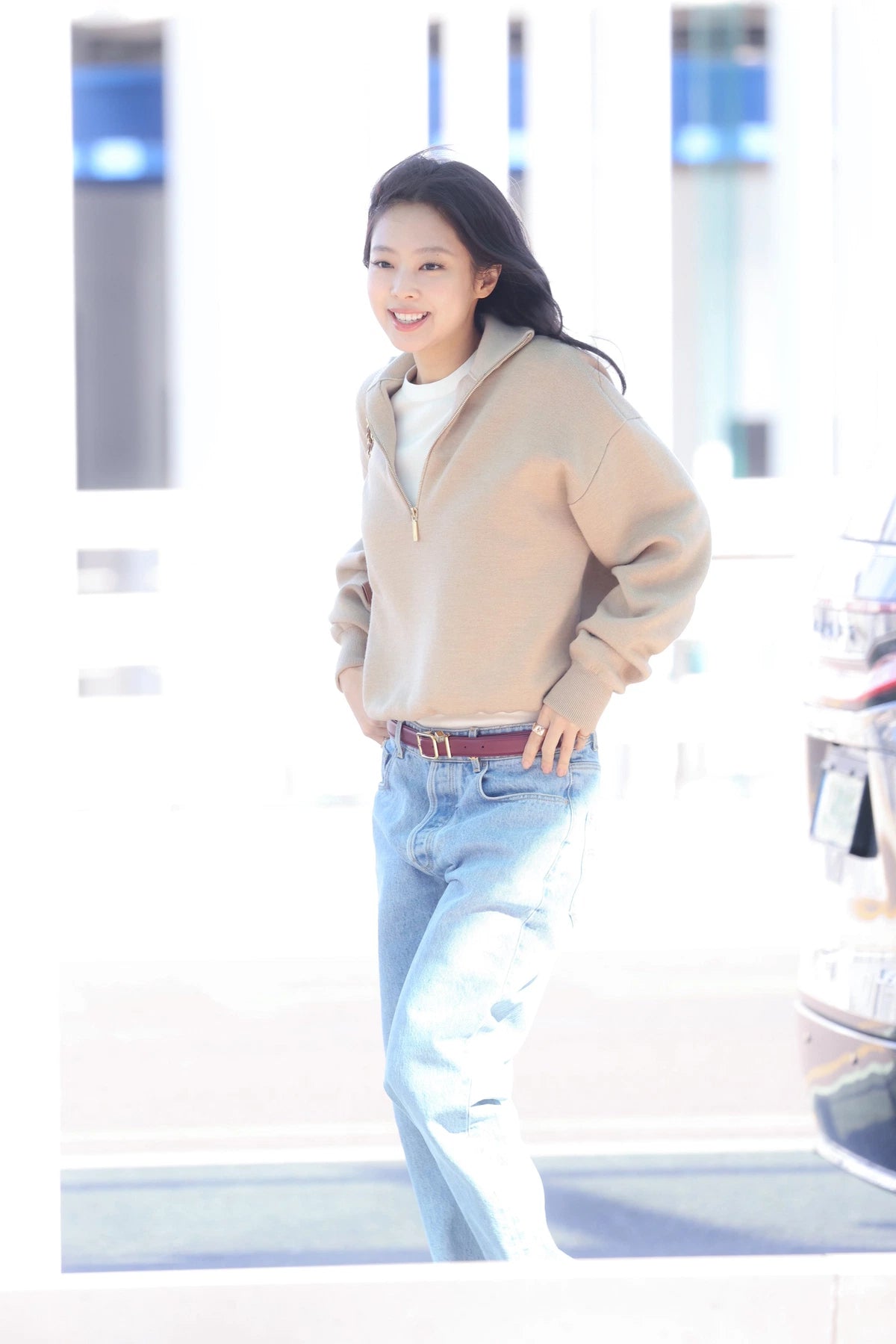 Beige Half-Zip Oversized Sweater