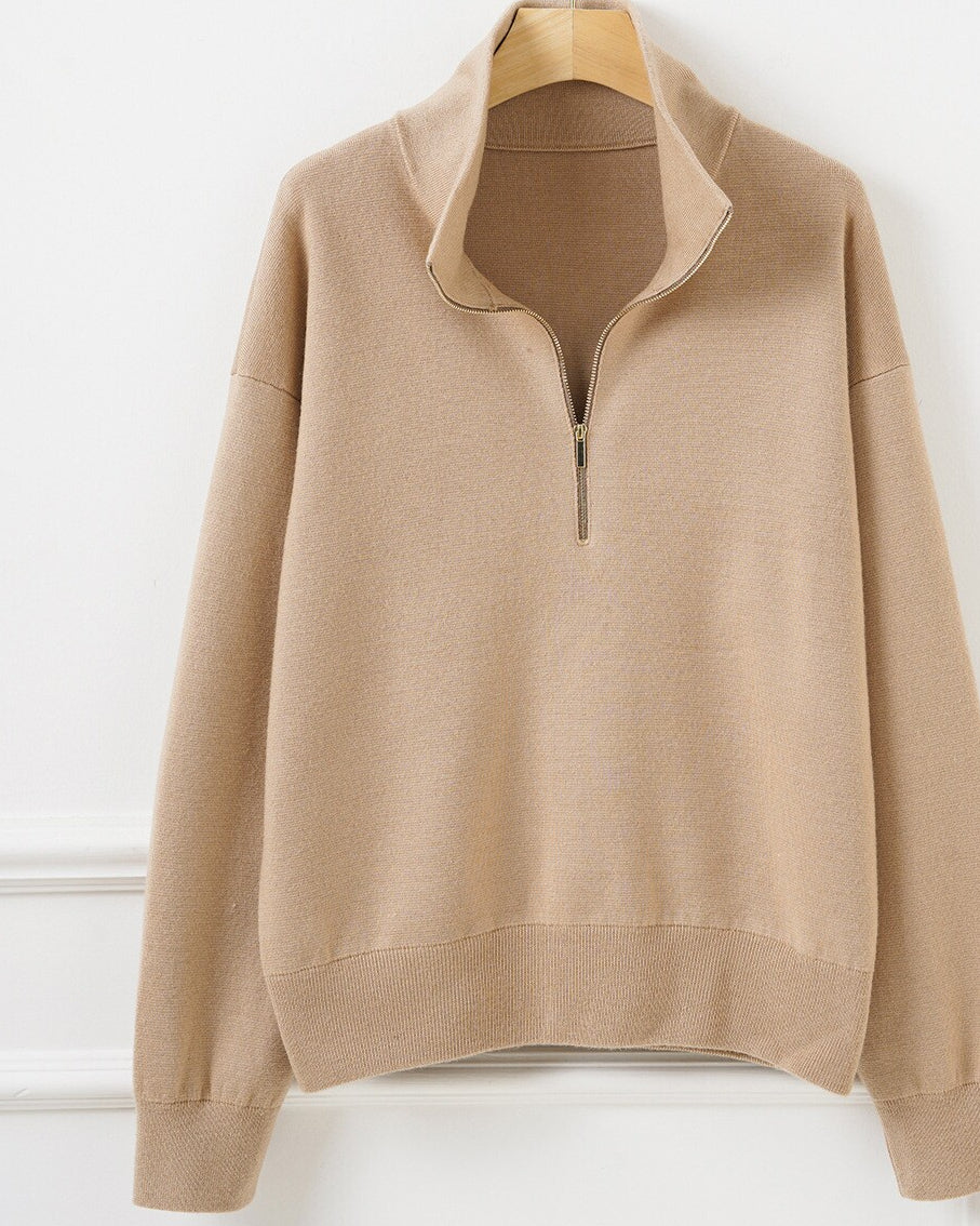 Beige Half-Zip Oversized Sweater