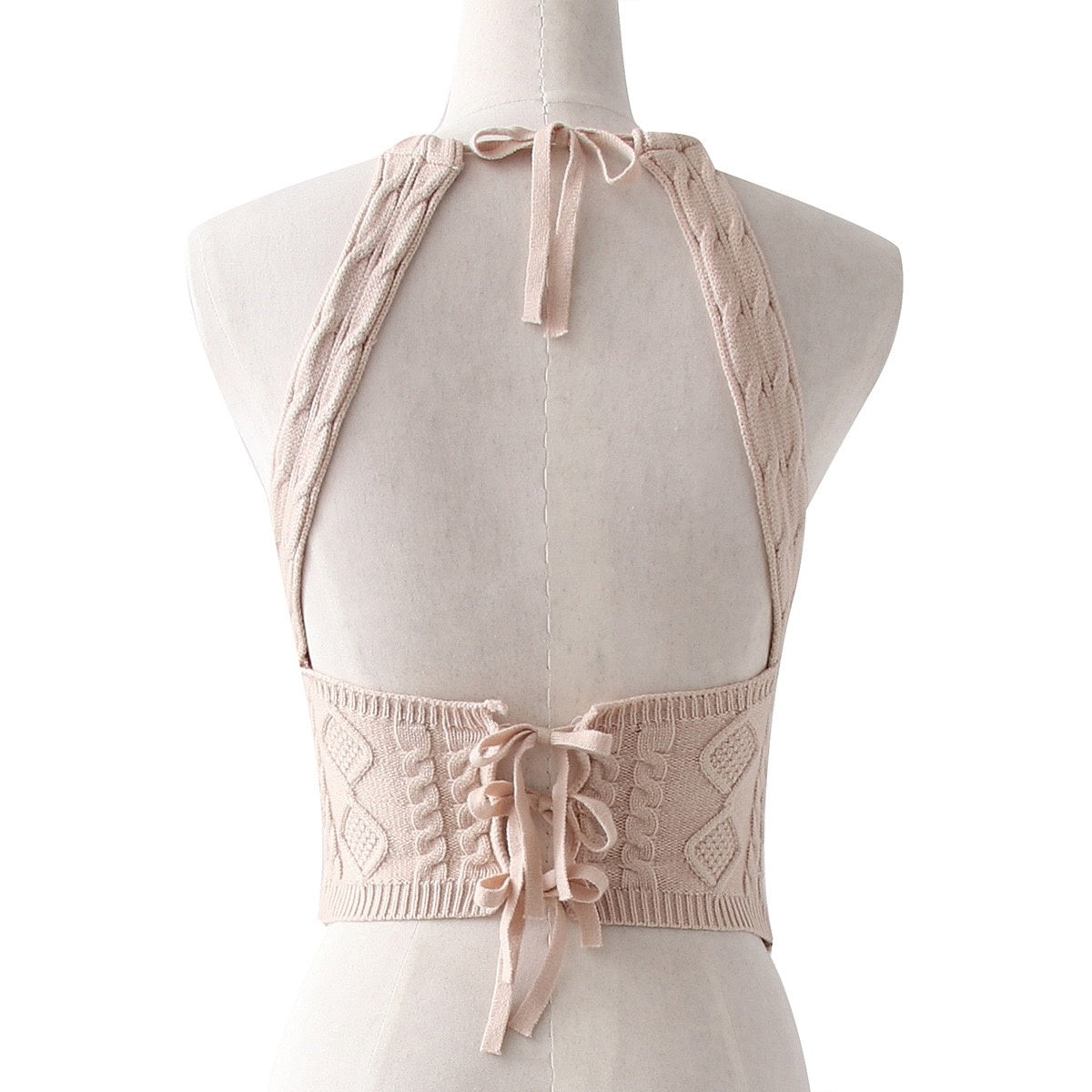 Beige Halter Knit Crop Top