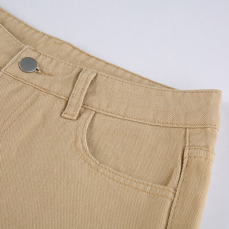 Beige High-Waist Casual Jeans