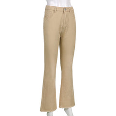 Beige High-Waist Casual Jeans