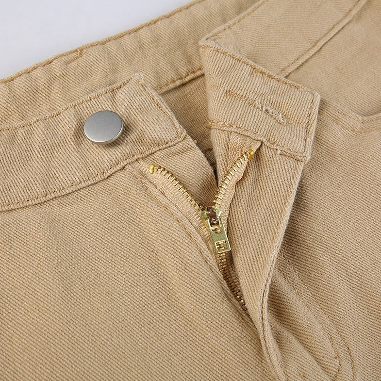 Beige High-Waist Casual Jeans