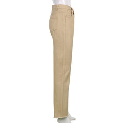 Beige High-Waist Casual Jeans